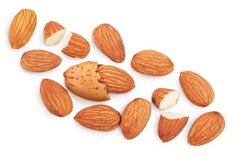 Almonds nuts isolated on white background with clipping path and full depth of Stock Photos
