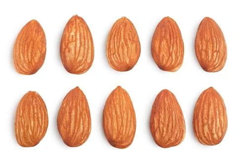 Almonds nuts isolated on white background with clipping path and full depth of Stock Photos