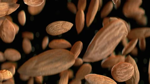 Almonds Nuts Jumping in 4K Super slow motion Stock Footage 139682746