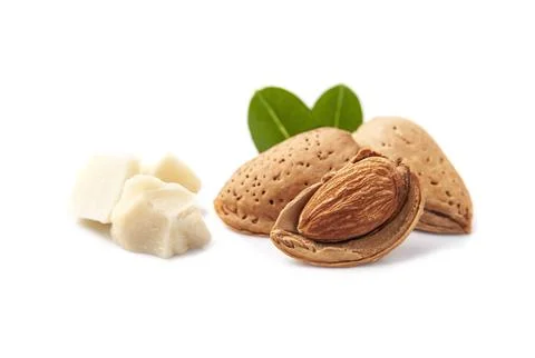 Almonds nuts with leaves  with mae Stock Photos