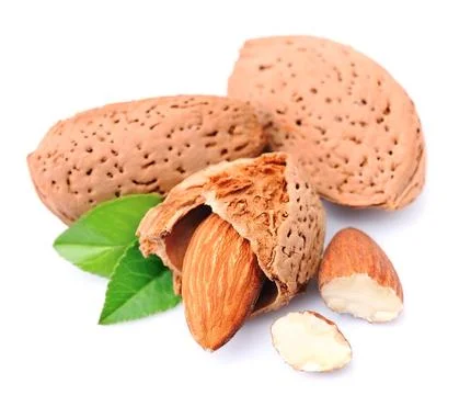 Almonds nuts with leaves Stock Photos