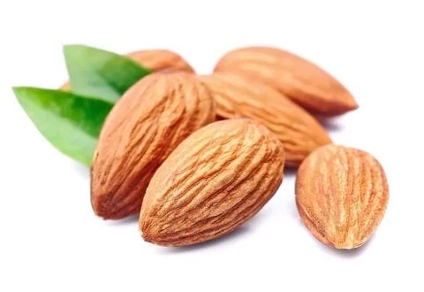 Almonds nuts with leaves Stock Photos