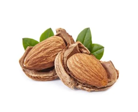 Almonds nuts with leaves Stock Photos