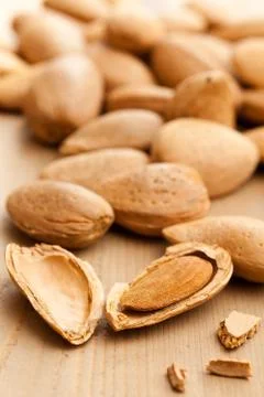 Almonds in nutshell Stock Photos