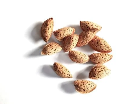 Almonds snack on white background Stock Photos