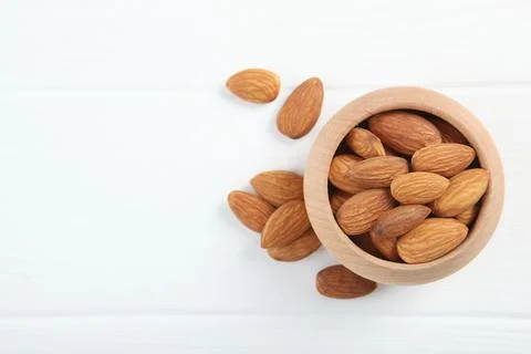 Almonds on the table close-up Stock-Fotos