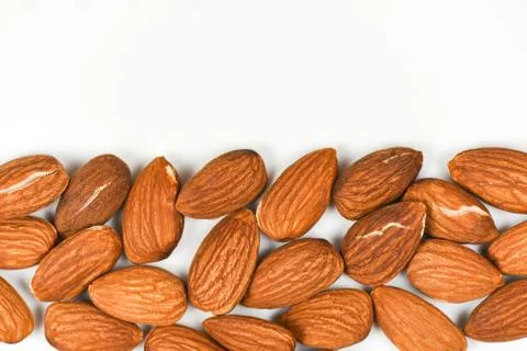 Almonds texture background and copy space - Close up almond nuts natural prot Stock Photos