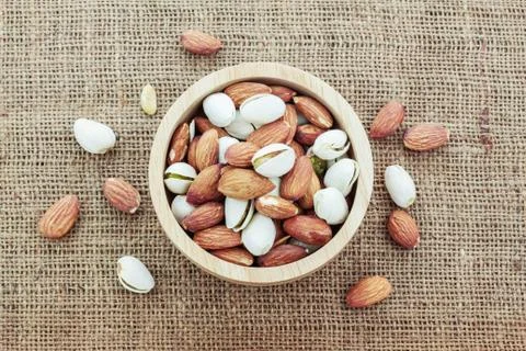 Almonds with top angle shots. Stock Photos