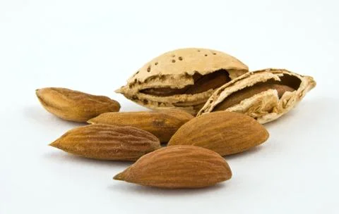 Almonds on a white background Stock-Fotos