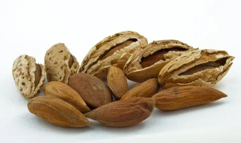 Almonds on a white background Stock-Fotos