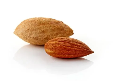 Almonds on white background Stock Photos