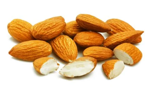 Almonds on white background Stock Photos