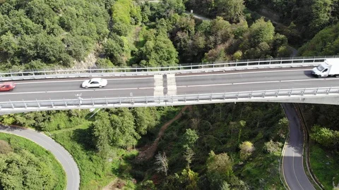 ALMOST BROKEN BRIDGE aerial drone from above 스톡 동영상 128823741