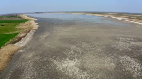 Almost dried up large lake seen from air in nature reserve Slano Kopovo Stock Footage 270501908