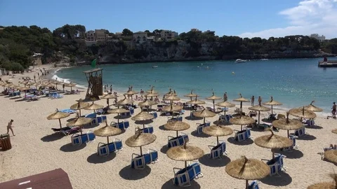 The almost empty beach in the morning  in Porto Cristo Mallorca Spain Video stock 81088568
