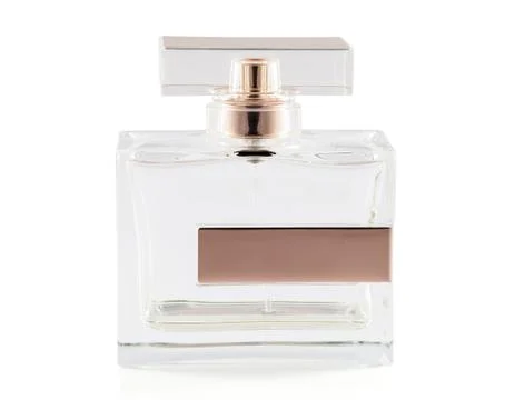 Almost empty bottle of perfume on white background Stock Photos
