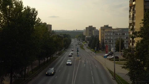 Almost Empty City Intersection During Summers evening, Vilnius, Lithuania, 4k Stock Footage 93133811