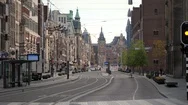 Almost Empty (Few People) On The Damrak Street In Amsterdam Stock Footage