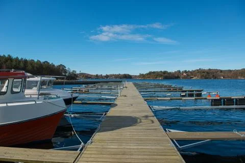 Almost empty floating docks in the spring. Stock Photos