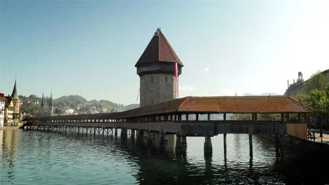 Almost empty Luzern bridge - Coronavirus time Stock Footage 131844086