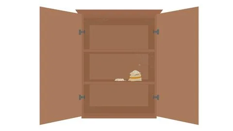 Almost empty shelfs and cupboard with cobwebs Vector Illustrazione stock