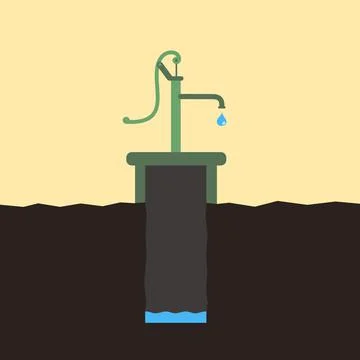 Almost empty water well - low water level of grounwater during dry and arid a Stock Illustration