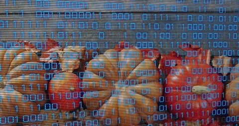 Almost immediately binary digits overlaying bun display, scrolling left for 스톡 동영상 317791952