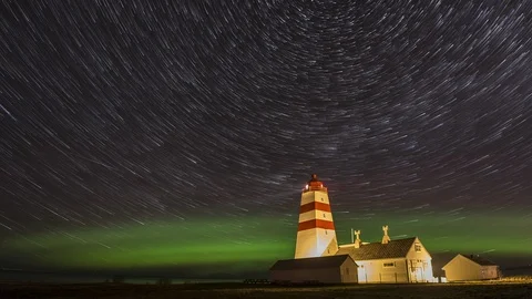 Alnes Lighthouse with star sky Stock Footage 87781609