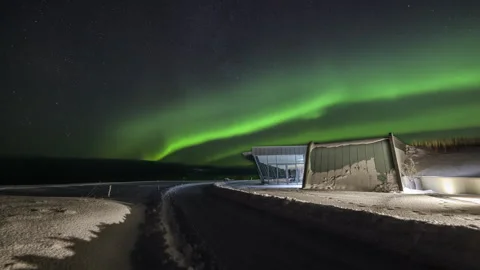 Alnes visitor centre with Aurora Stock Footage 250419204