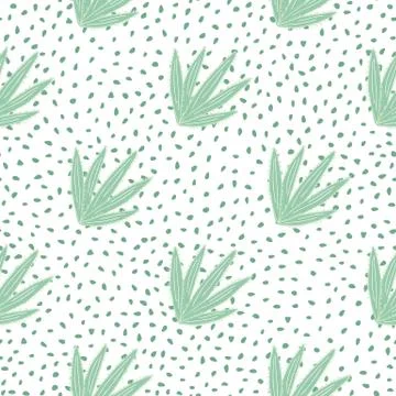 Aloe cacti wallpaper on dots background. Abstract cactus seamless pattern. Stock Illustration
