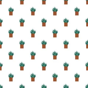 Aloe cactus pot pattern seamless vector Stock Illustration
