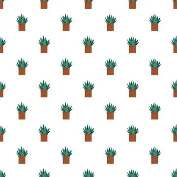 Aloe cactus pot pattern seamless Stock Illustration