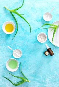 Aloe spa concept with a space for a text, overhead view Stock Photos