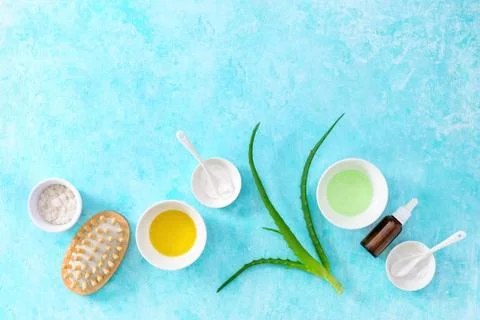 Aloe spa concept with a space for a text, overhead view Stock Photos