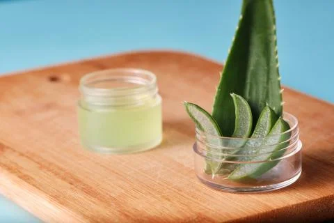Aloe vera balm making process illustration, healthcare and cosmetics Stock Photos