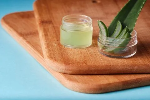 Aloe vera balm making process illustration, healthcare and cosmetics Stock Photos