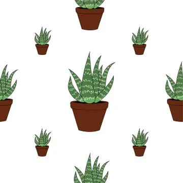 Aloe vera cartoon.  seamless pattern Stock Illustration
