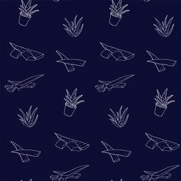 Aloe vera doodle set pattern Stock Illustration