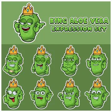 Aloe Vera Expression set. Mascot cartoon character for flavor, strain, labe.. Stock Illustration