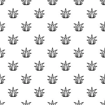 Aloe vera plants seamless pattern with outline icons Stock Illustration