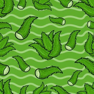 Aloe Vera Seamless Pattern in Cartoon Style. Perfect For Background, Backdr.. Stock Illustration