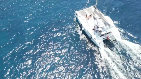 Aloft on Waves: Catamaran Drone Chronicles Stock Footage 253780067
