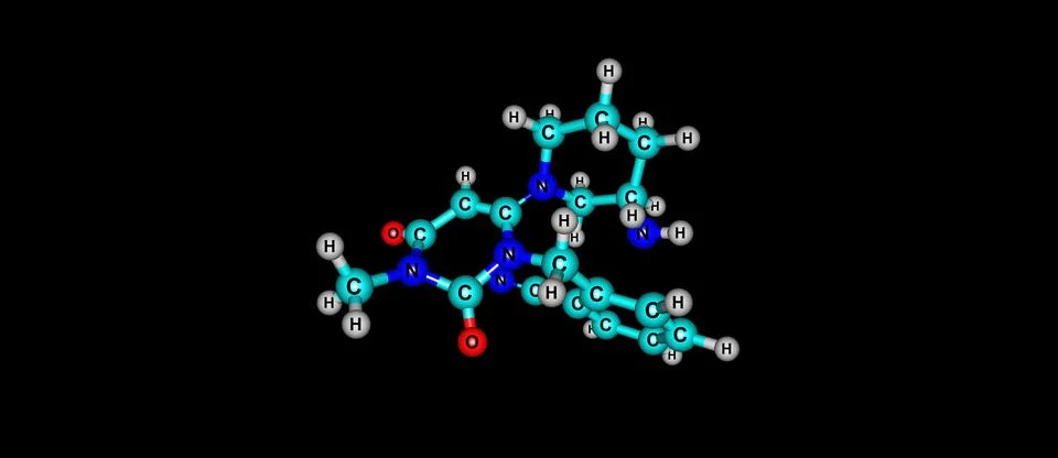 Alogliptin molecular structure isolated on black Illustrazione stock