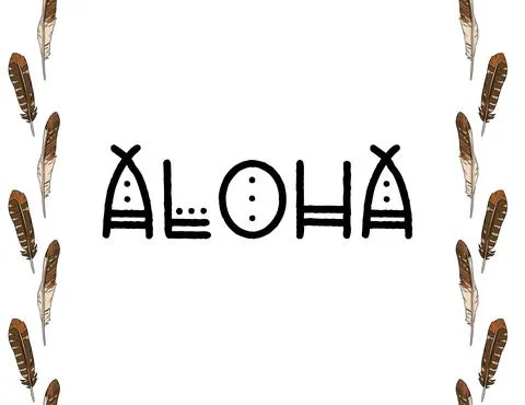 Aloha boho indigenous typography with feathers border seamless pattern. Freeh Stock Illustration