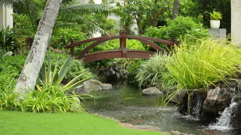 Aloha Films - Small Bridge over Pond Slo Mo - 02 Canon 1DX II 1080p 24p 1 Stock Footage 146818536