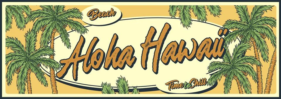 Aloha hawaii surf poster. Summer surfing tiki bar Stock Illustration