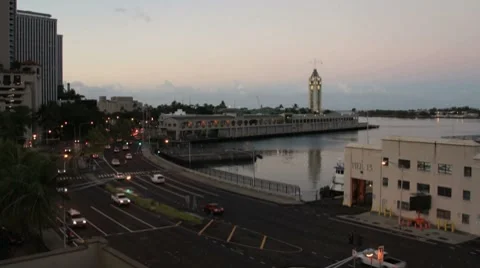 Aloha Tower, downtown Honolulu time lapse Stock Footage 8516198