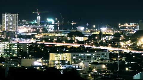 Aloha Tower &amp; H1 (looping)- Time Lapse Hawaii - Honolulu 스톡 동영상 21443401