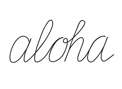 Aloha write calligraphy word, continuous line drawing. Greeting, hello and buy Stock Illustration