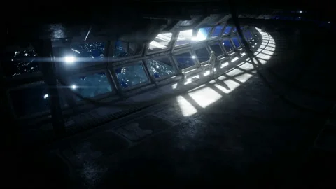 Alone astronaut in futuristic space corridor, room. view of the earth. cinematic Video stock 110963774